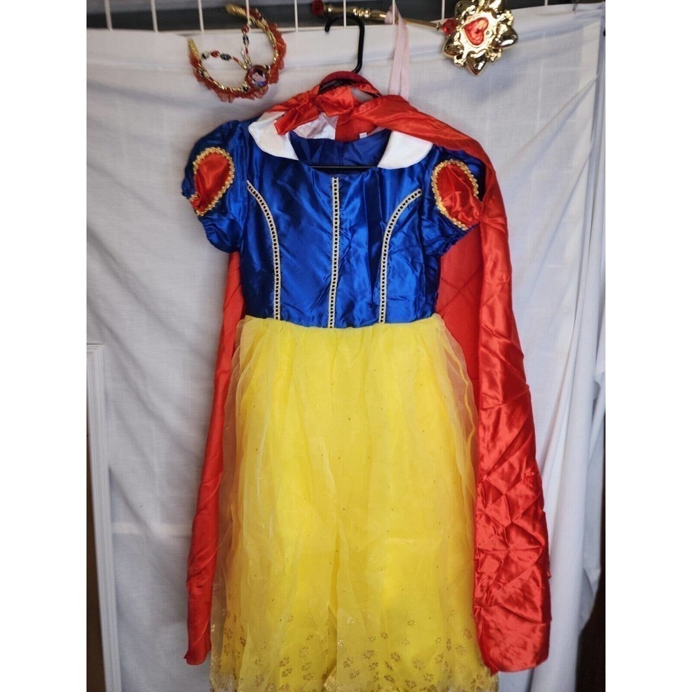New Princess Costume Snow White Halloween Dress Cape W/t Accessories Deluxe 9/10